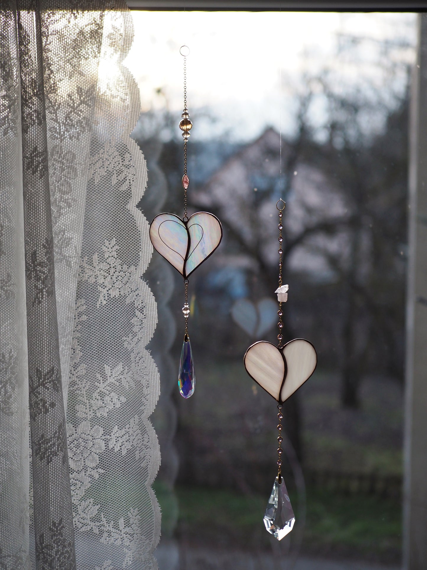 Stained glass window hangings heart suncatchers