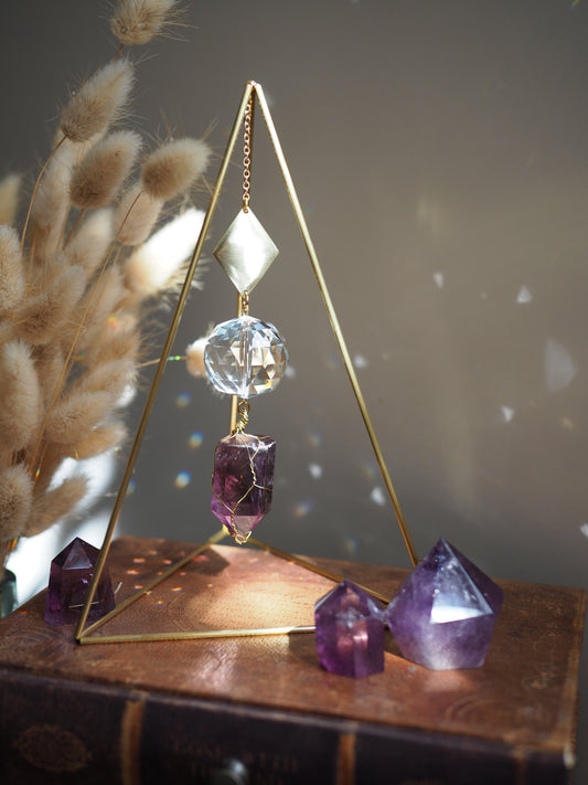 Standing suncatcher with amethyst- tabletop prism triangle suncatcher crystal decor- Arion