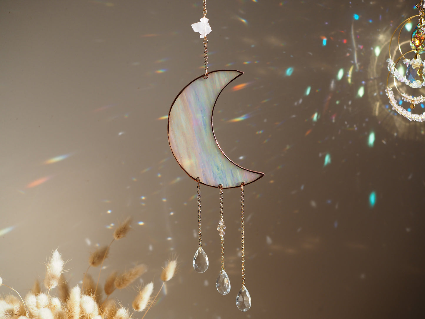 Stained glass Moon suncatcher window decor- iridescent glass