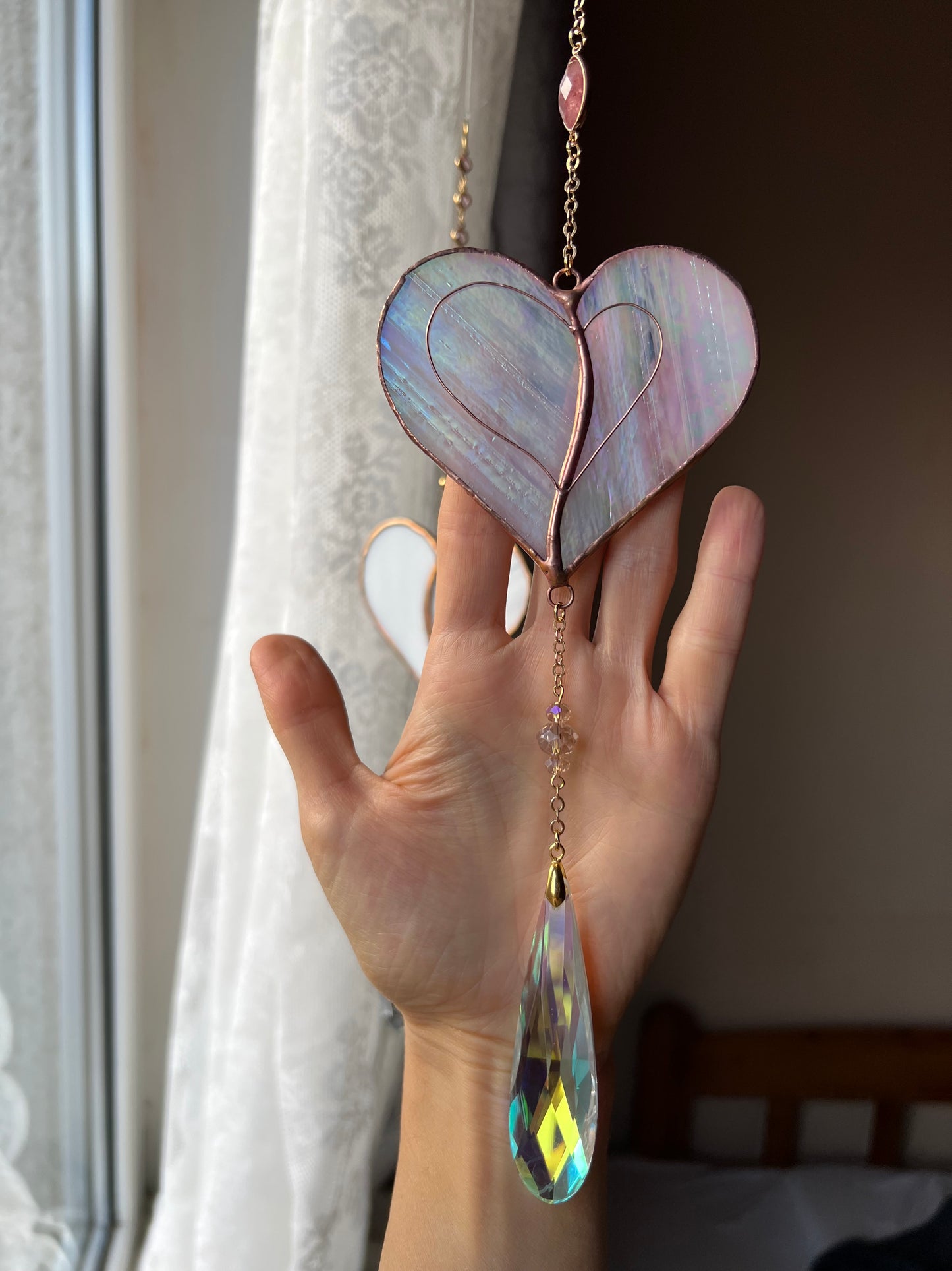 Stained glass window hangings heart suncatchers