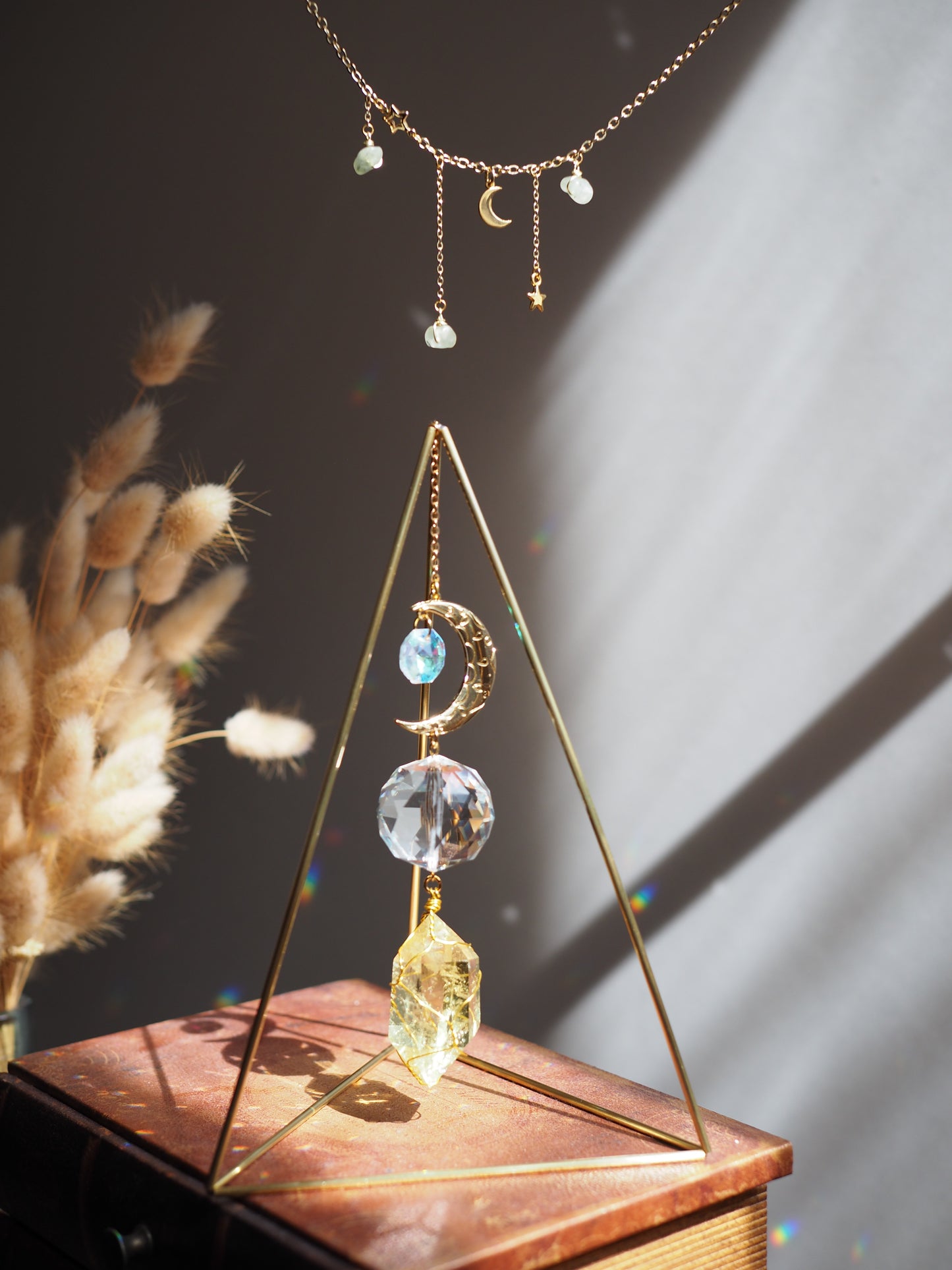 Standing suncatcher with amethyst- tabletop prism triangle suncatcher crystal decor- Arion