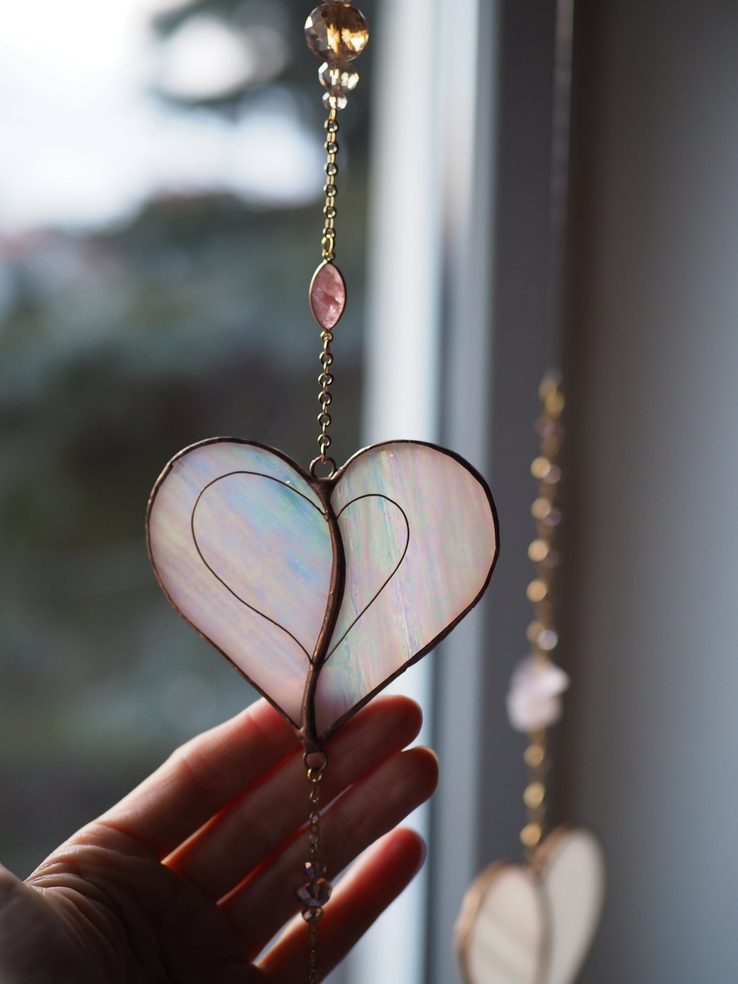 Stained glass window hangings heart suncatchers