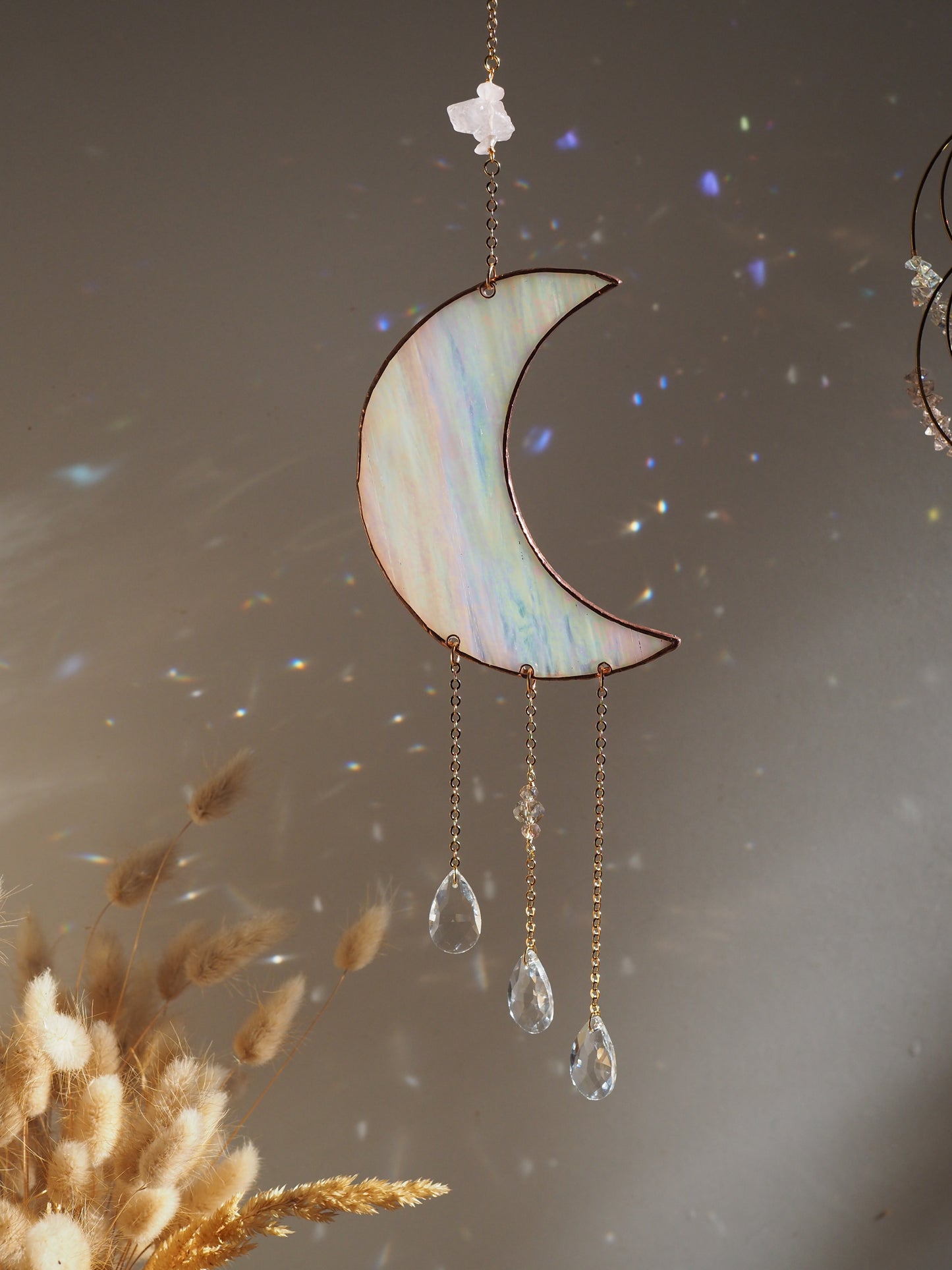 Stained glass Moon suncatcher window decor- iridescent glass