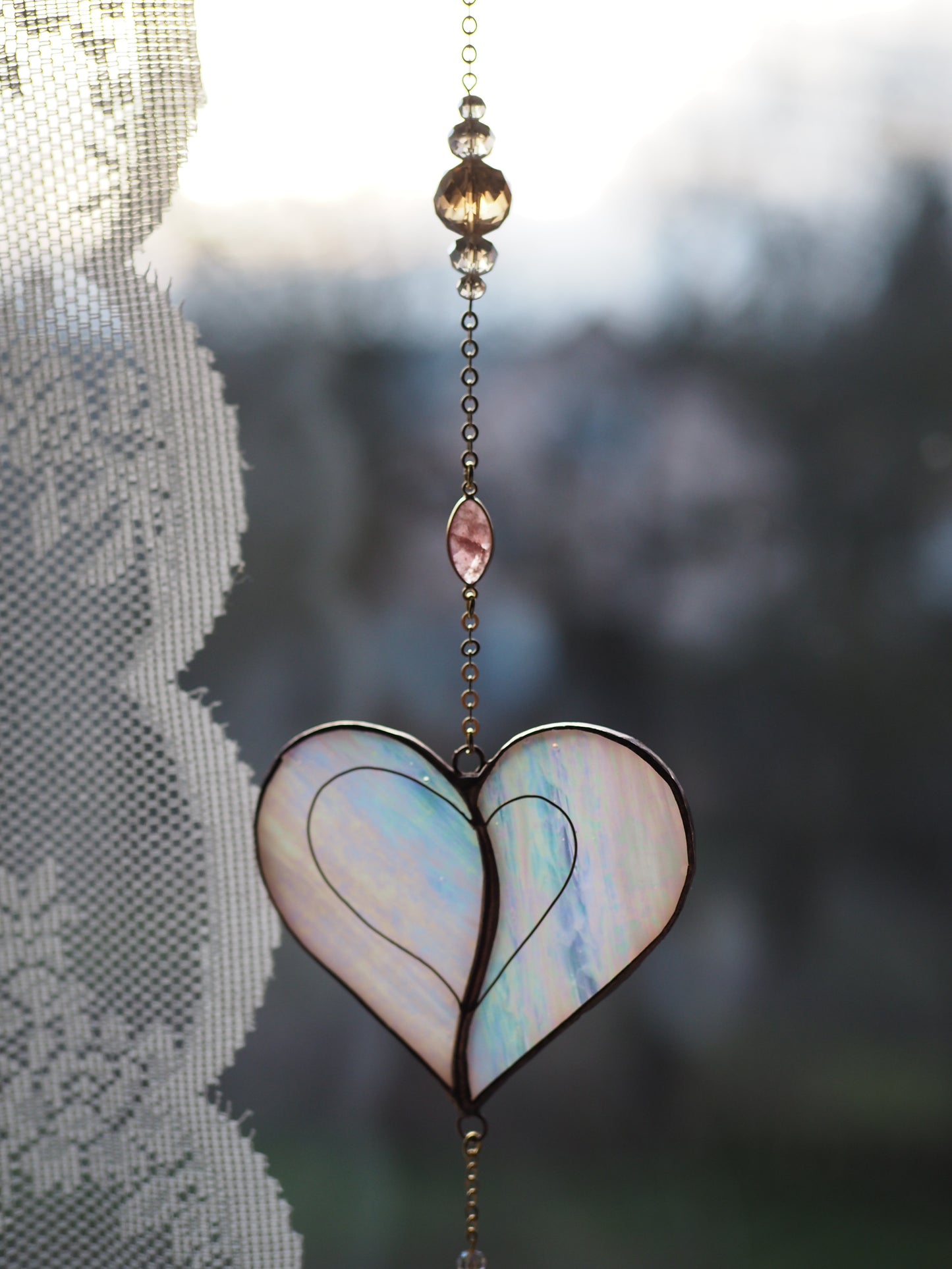 Stained glass window hangings heart suncatchers