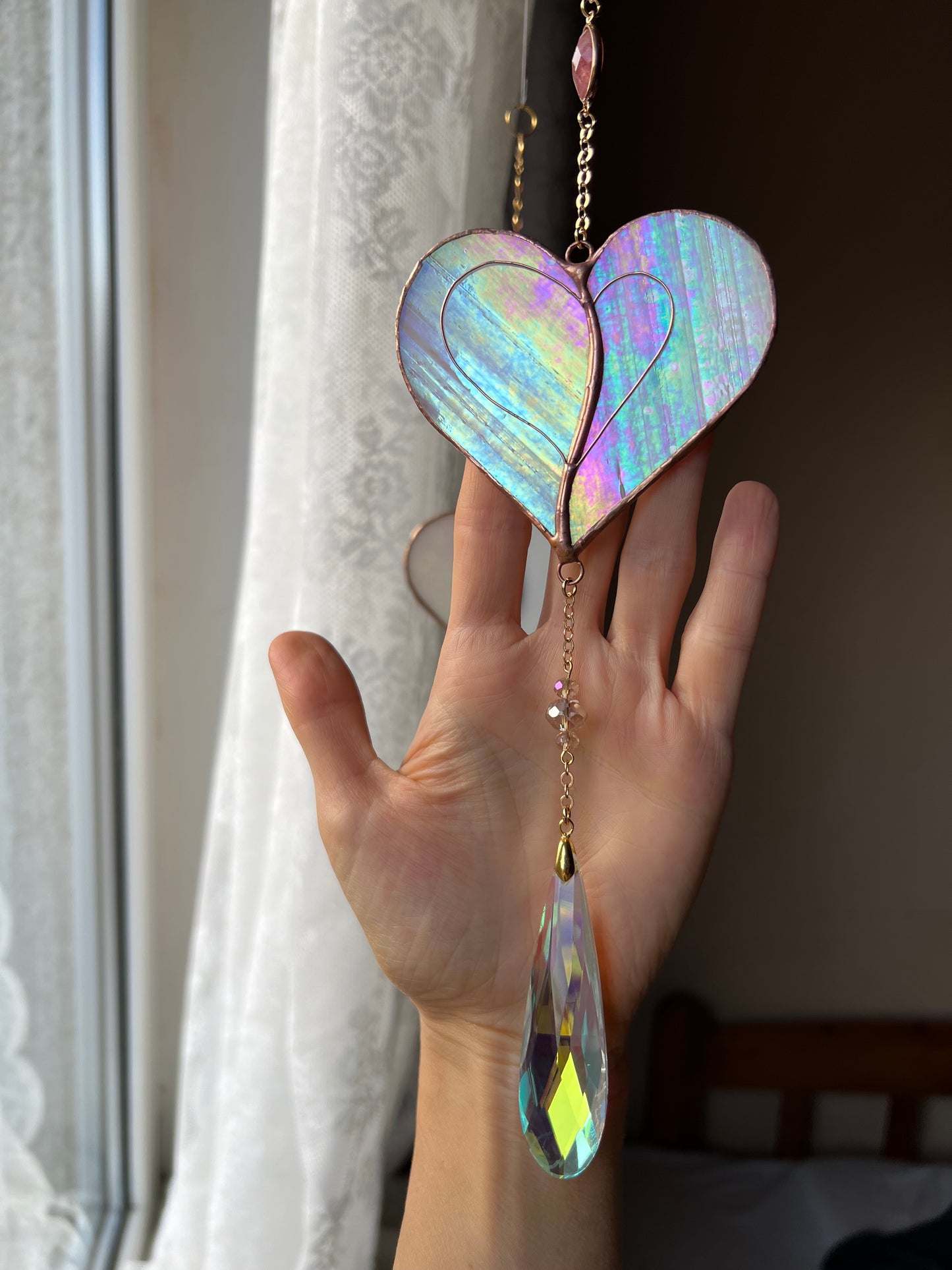 Stained glass window hangings heart suncatchers