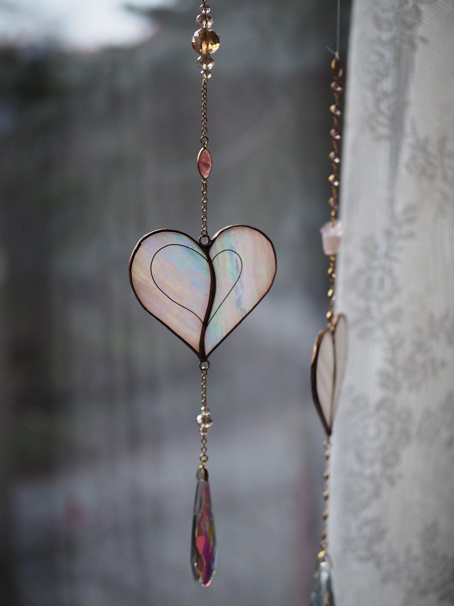 Stained glass window hangings heart suncatchers