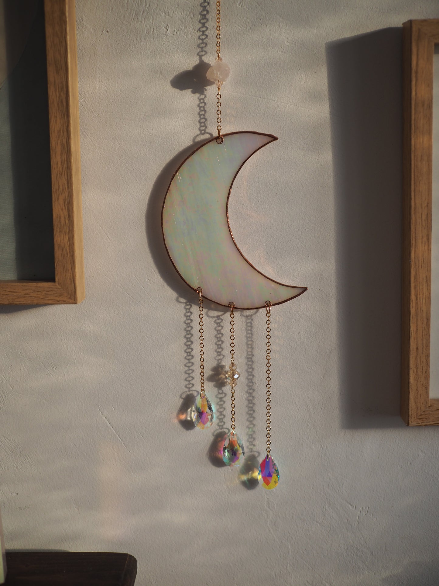 Stained glass Moon suncatcher window decor- iridescent glass