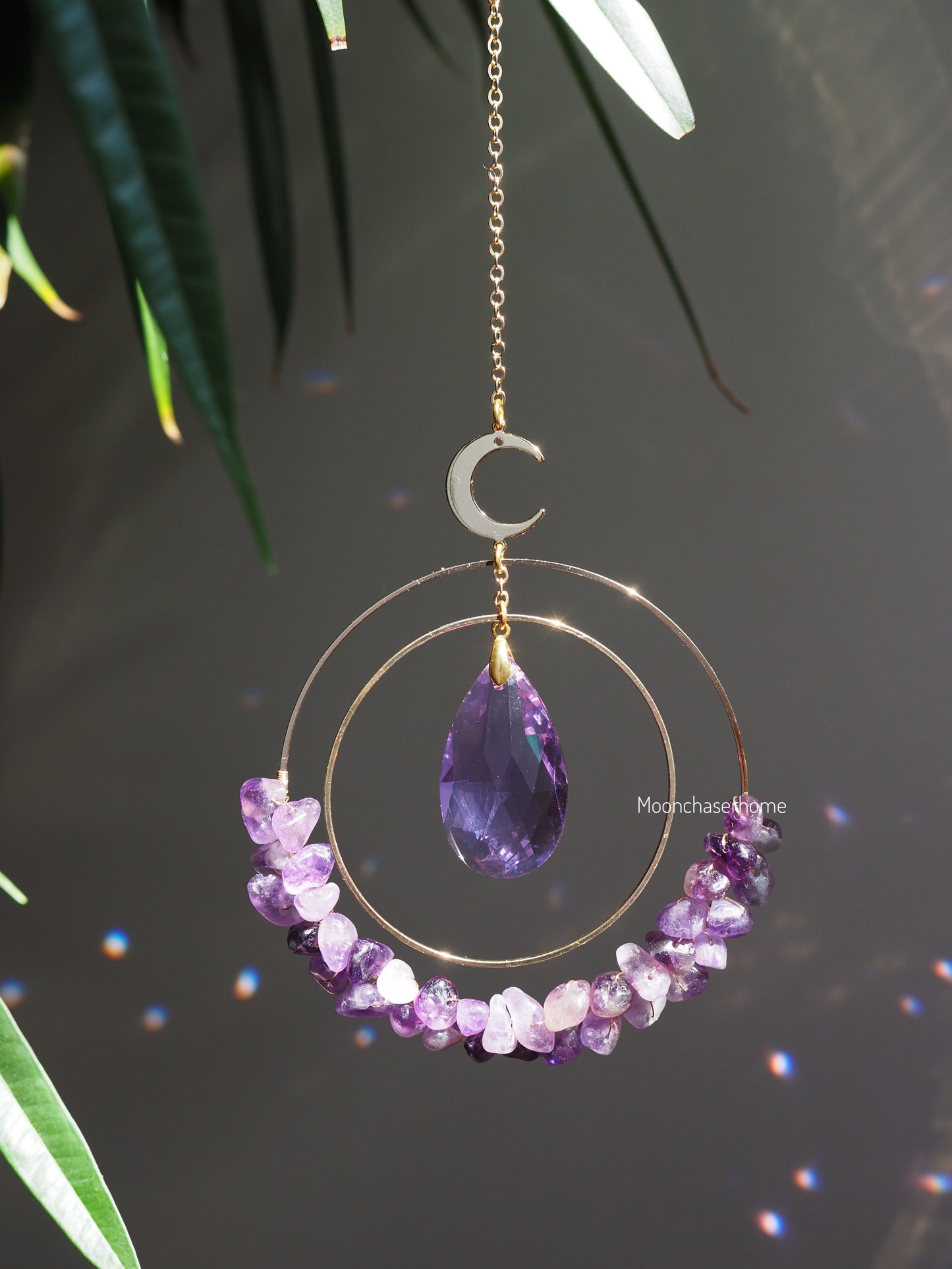 Aziza suncatcher+ gemstones- 18K real GOLD PLATED moon car charm, birthday gift, gift for her, sun catcher