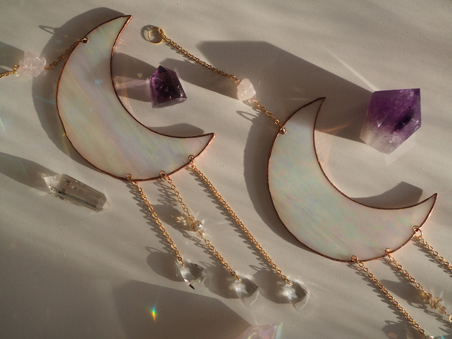 Stained glass Moon suncatcher window decor- iridescent glass
