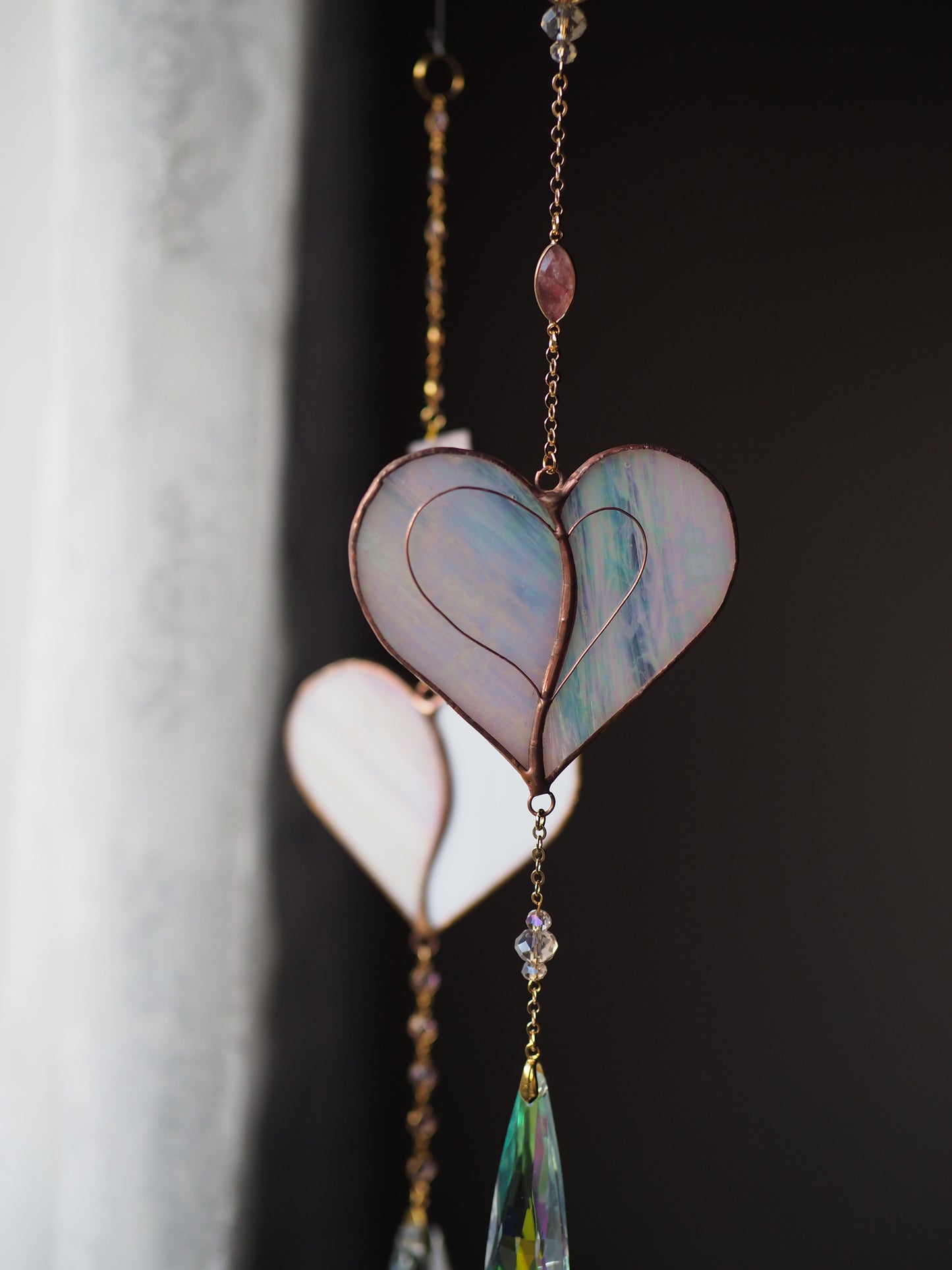 Stained glass window hangings heart suncatchers