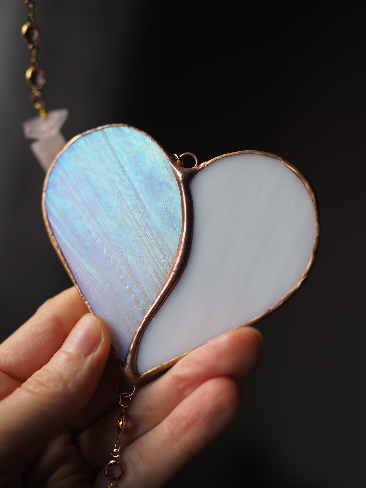 Stained glass window hangings heart suncatchers