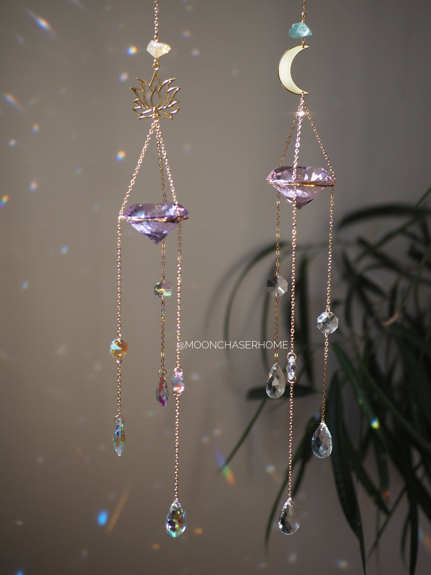 Diamond suncatchers with natural crystals