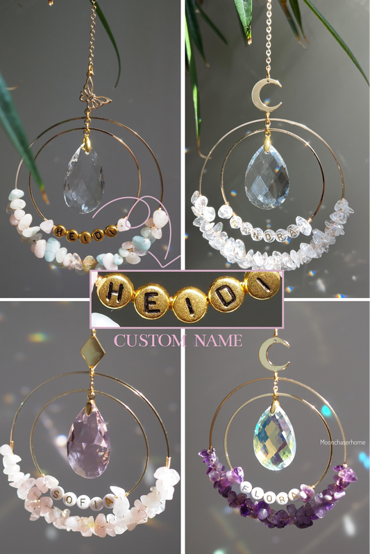 Personalised Name bead Suncatcher with crystals custom gift for her car charm crystal sun catcher