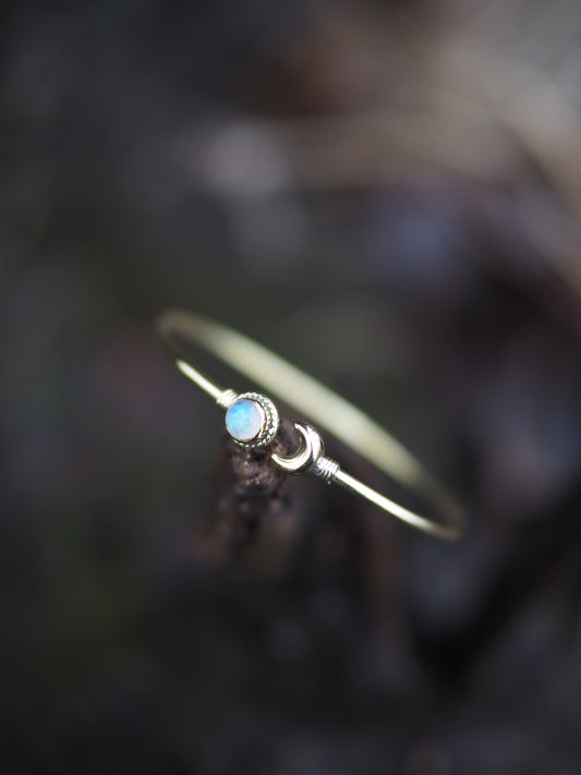 Brass Cuff Bracelet with Moon Charm and Gemstone