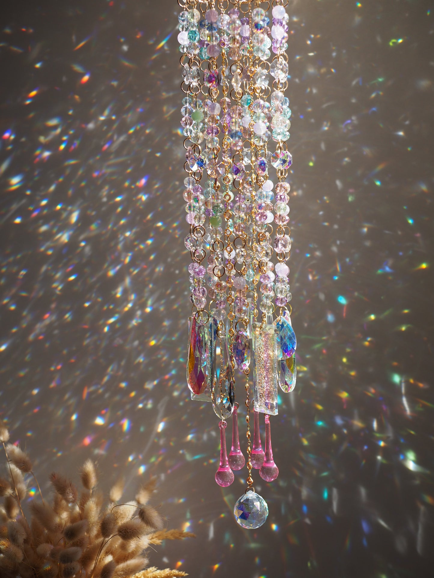 Crystal wind chime suncatcher in pastel colors and moon charm - Soraya