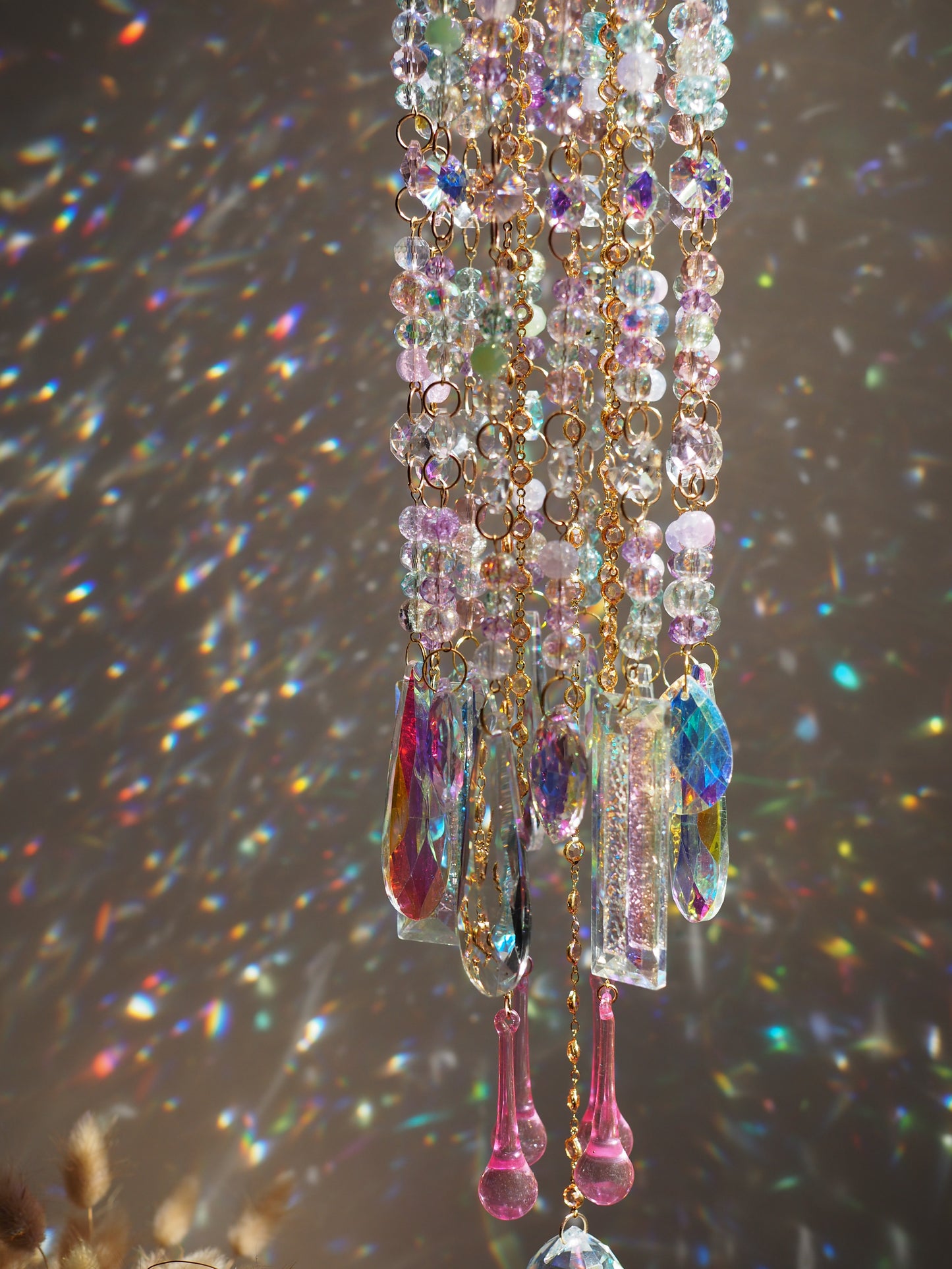 Crystal wind chime suncatcher in pastel colors and moon charm - Soraya
