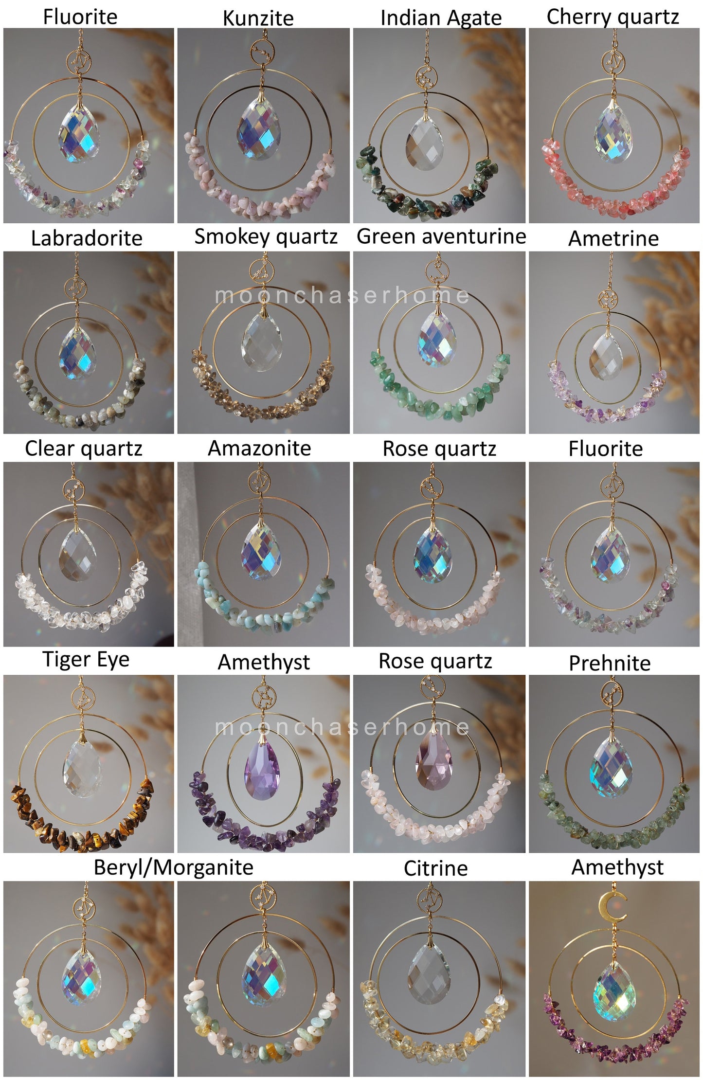 Horoscope gift Suncatcher with birthstone, Aziza prism, car charm with gemstones, zodiac sign birthday gift for her