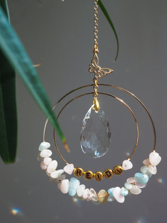 Personalised Name bead Suncatcher with crystals custom gift for her car charm crystal sun catcher