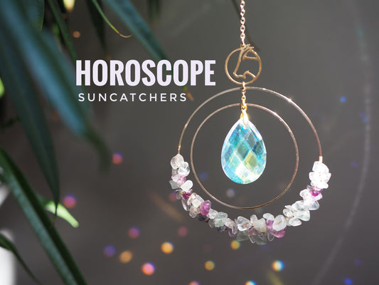 Horoscope gift Suncatcher with birthstone, Aziza prism, car charm with gemstones, zodiac sign birthday gift for her