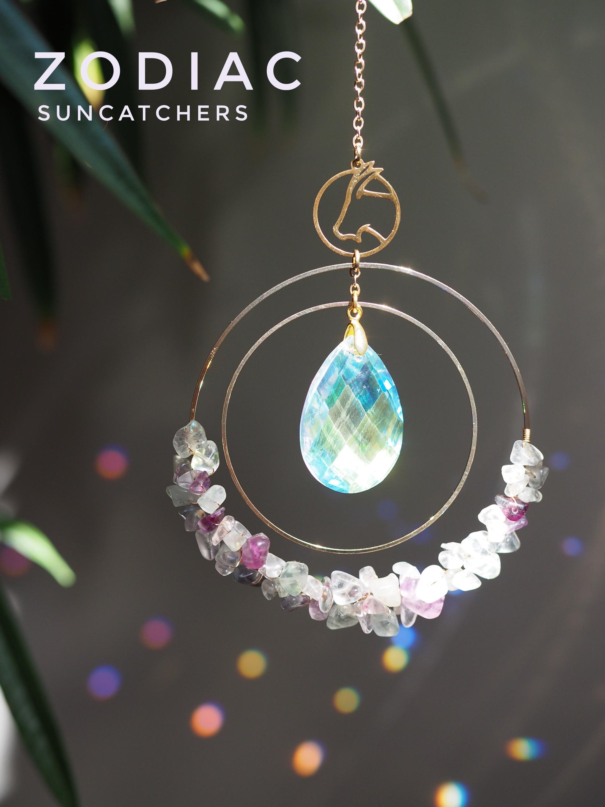 Horoscope gift Suncatcher with birthstone, Aziza prism, car charm with gemstones, zodiac sign birthday gift for her