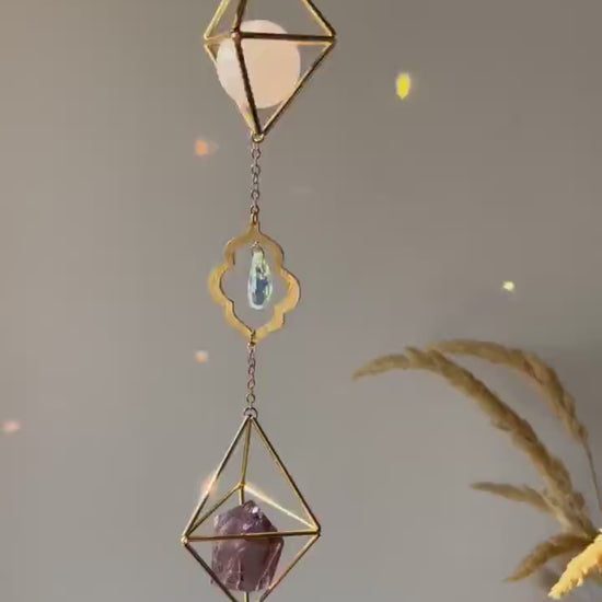 Suncatcher for window decor crystal -Shakti- amethyst and rose quartz decor