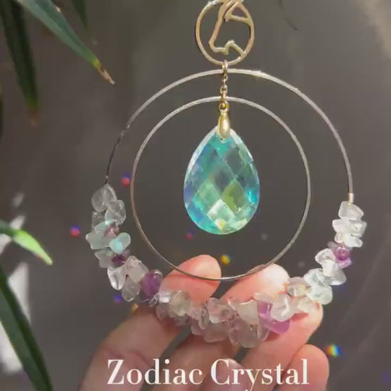 Horoscope gift Suncatcher with birthstone, Aziza prism, car charm with gemstones, zodiac sign birthday gift for her