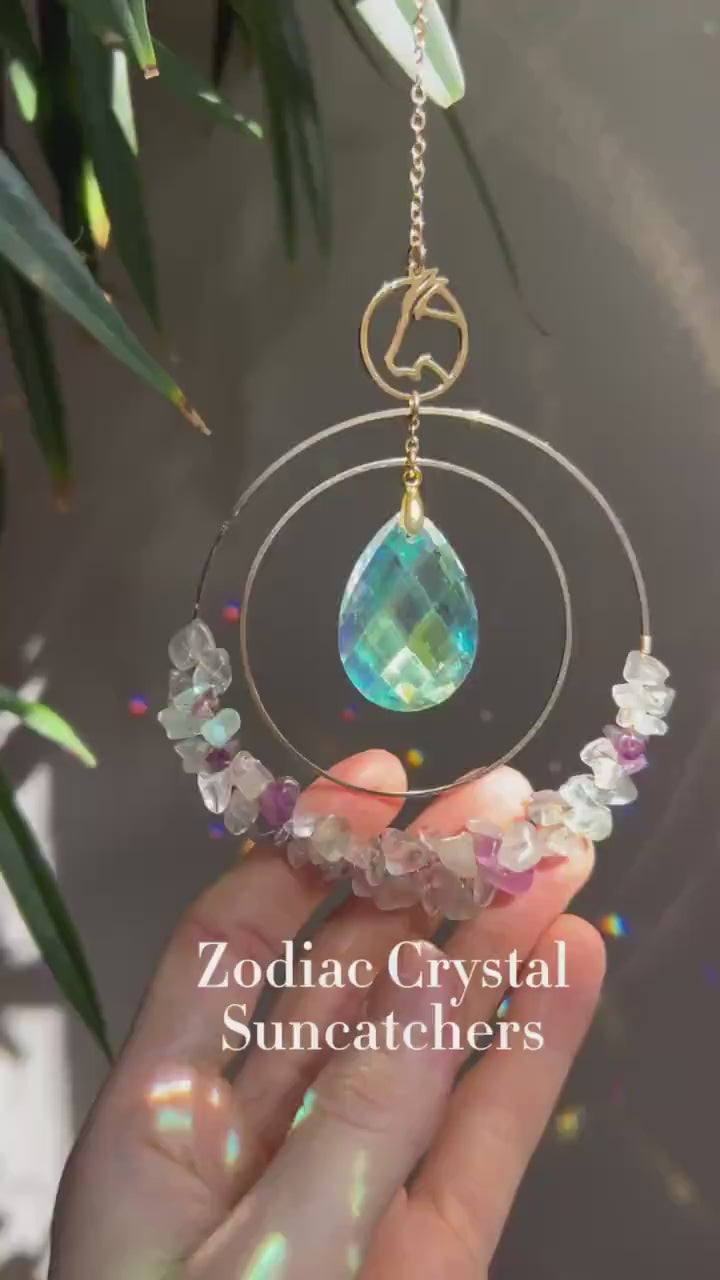 Horoscope gift Suncatcher with birthstone, Aziza prism, car charm with gemstones, zodiac sign birthday gift for her