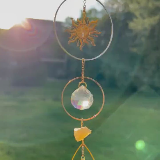 Latika- suncatcher with natural crystals, prism, window decor car charm, citrine - rose quartz