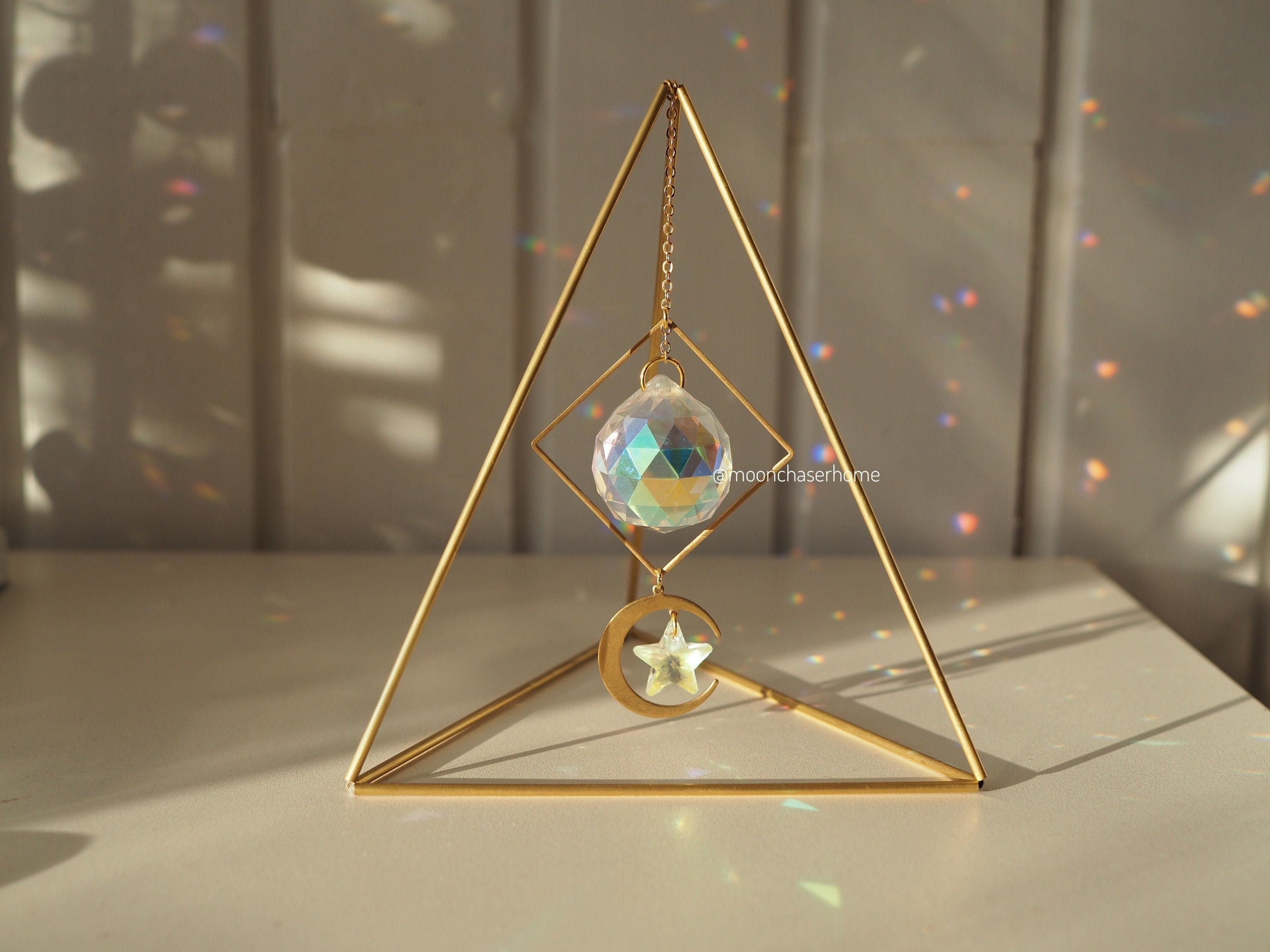 Desk prism with yellow quartz-citrine, triangle table decor, suncatcher, buy rainbow prism,office decor,home decoration, Birthday gift