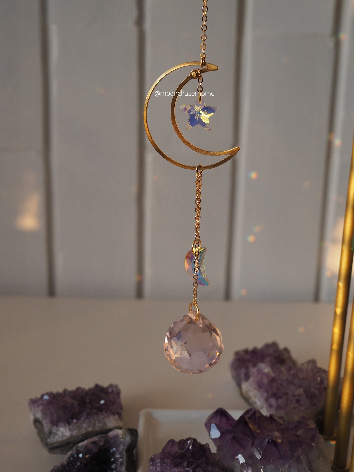 Imani moon suncatcher with big glass prism, crystal car charm, rainbow prism, light diffuser, gift idea for woman, birthday gift, witchy