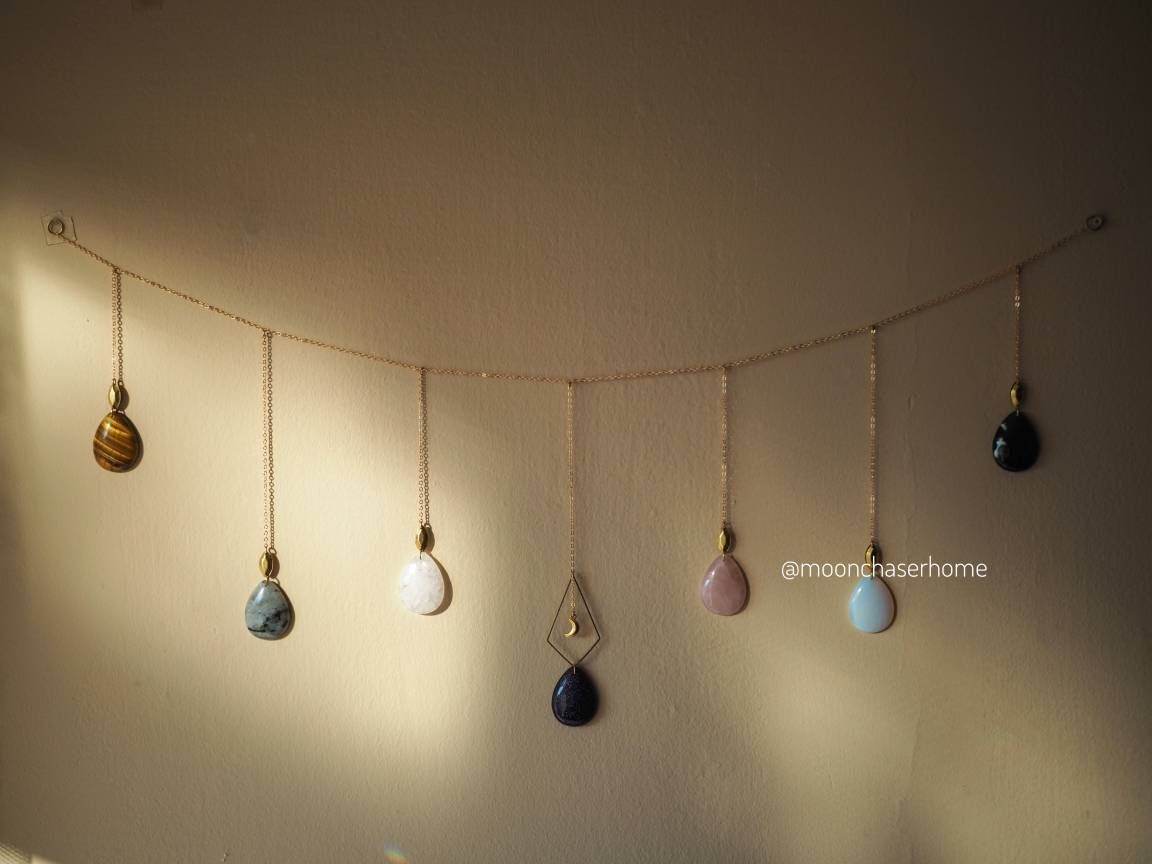 Yara crystal garland, wall hanging - moon wall decor- boho home decor- house jewelry-crystal- birthday gift-crystal grid-witchy home decor