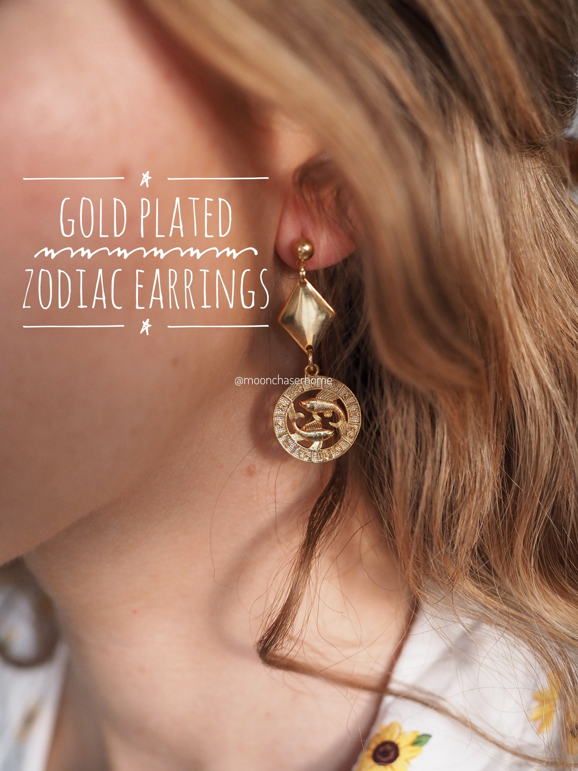 Zodiac earrings -Birthday gift-18K Gold Plated earrings,horoscope earrings, boheman jewelry,gift for woman,gift for her, gold jewelry