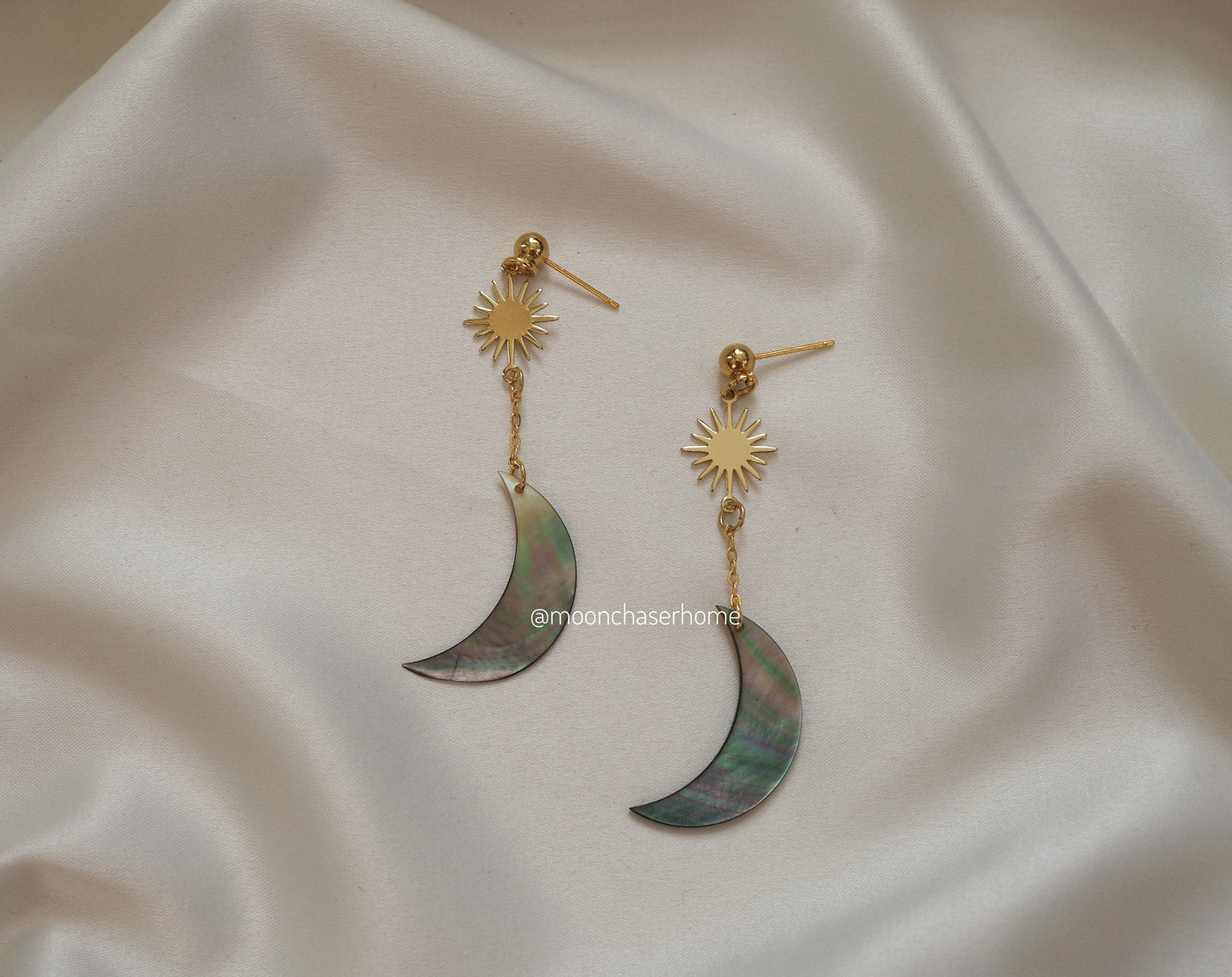 18K Gold Plated earring with moon, boho earring+shell, long earrings, boheman jewelry,Birthday gift,gift for woman, celestial earring