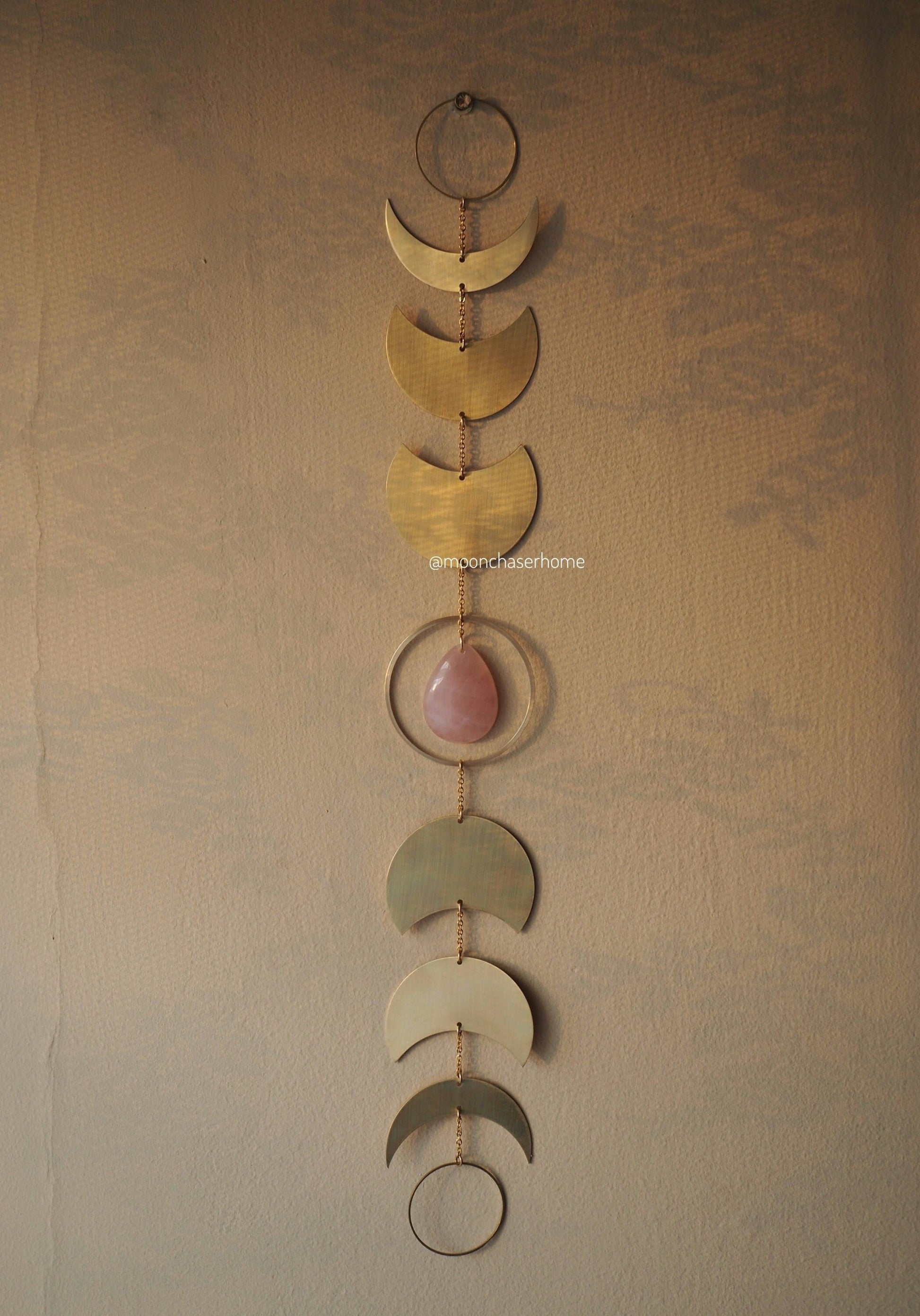 Indira moonphase garland - brass wall hanging+natural crystal - moon home decor- witchy home- joga room decor