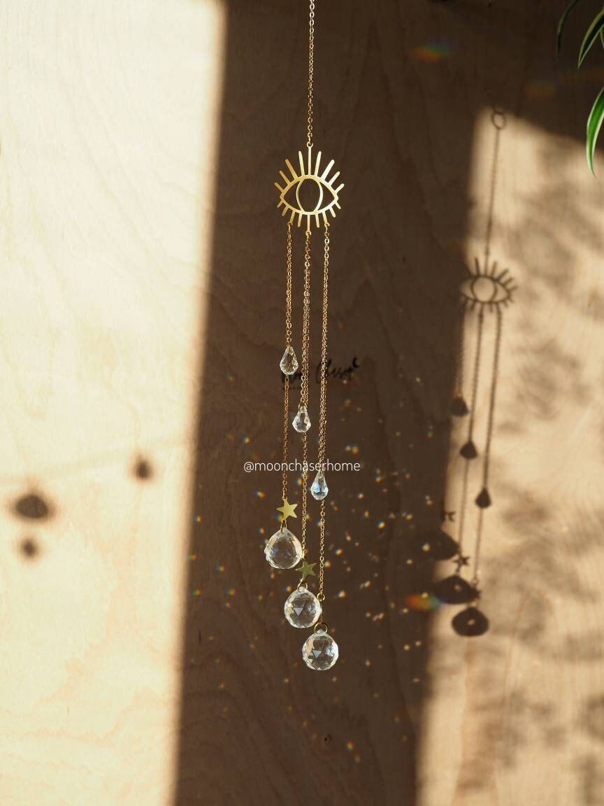 Liana crystal long sun catcher, rainbow prism with eye pendant, gift for her, light diffuser, light maker