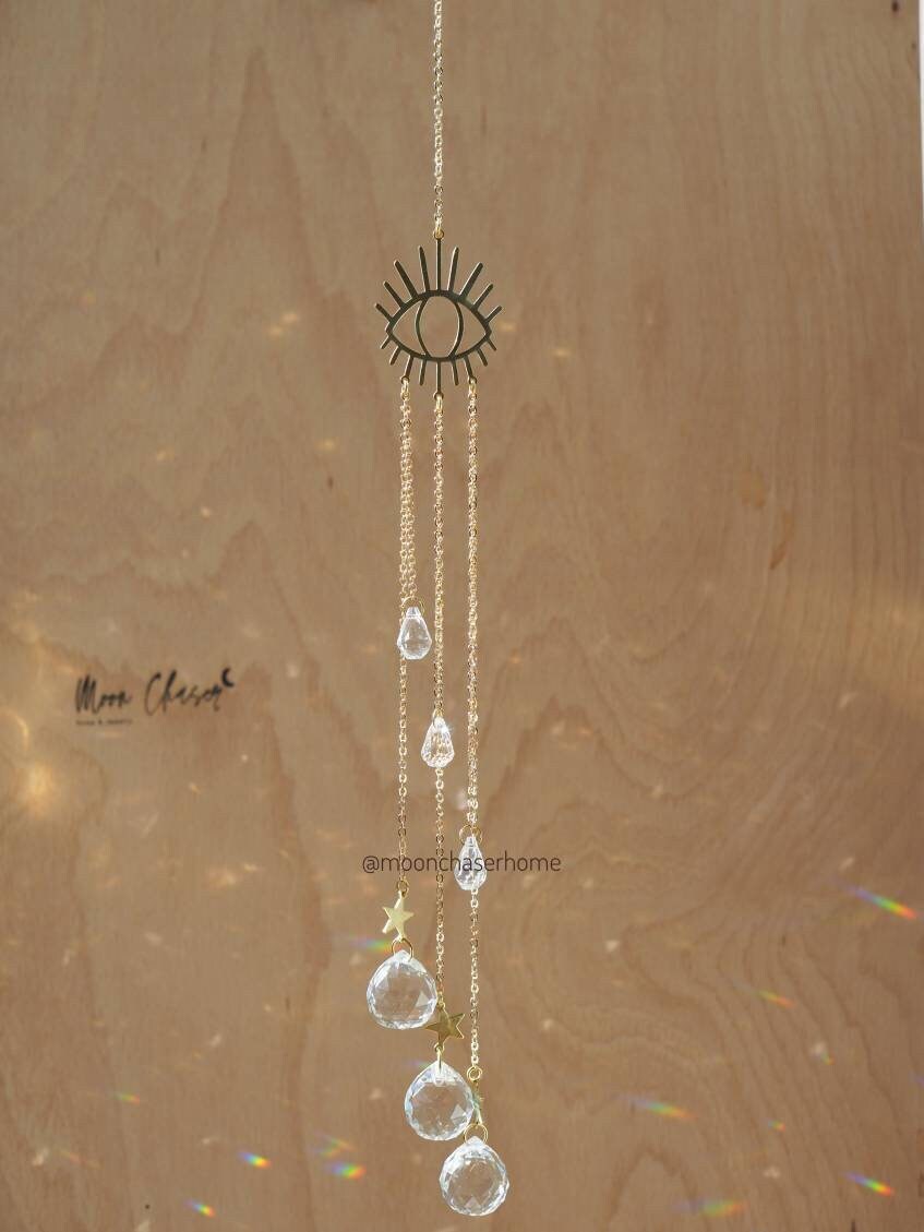 Liana crystal long sun catcher, rainbow prism with eye pendant, gift for her, light diffuser, light maker