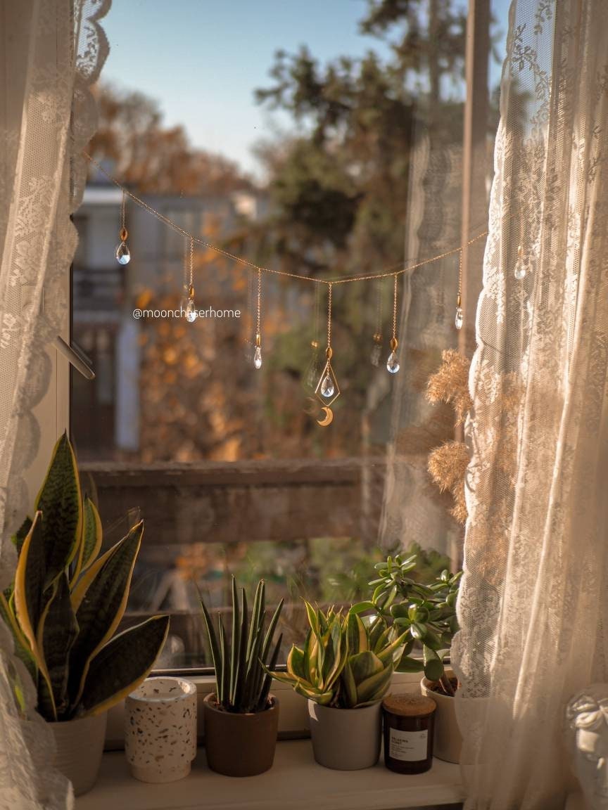 Window necklace-horizontal suncatcher-rainbow prism+ holder-gift for her-light diffuser-boho home decor-witchy decor- birthday gift idea