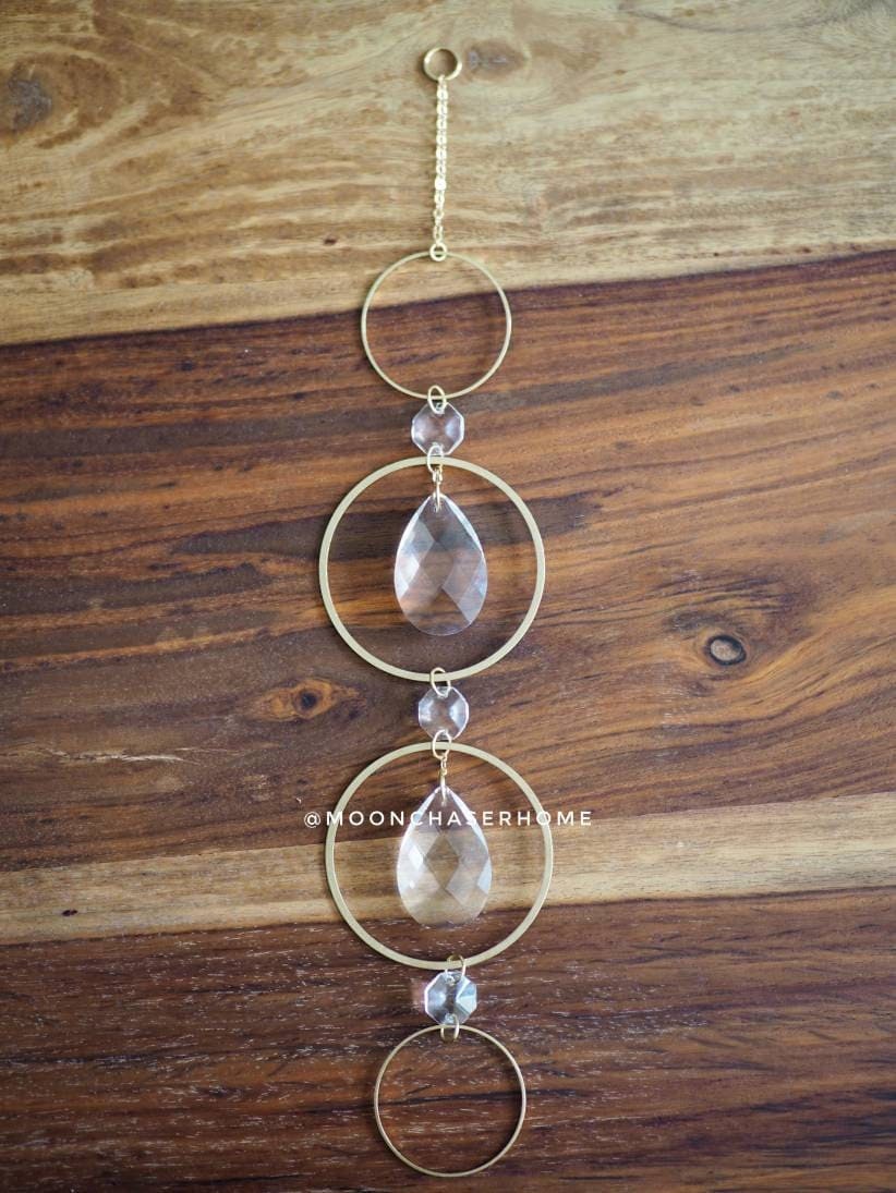 Zohra crystal sun catcher with brass or gold plated brass hoops, rainbow prism, light diffuser, boho home decoration, fairy decor, gift idea