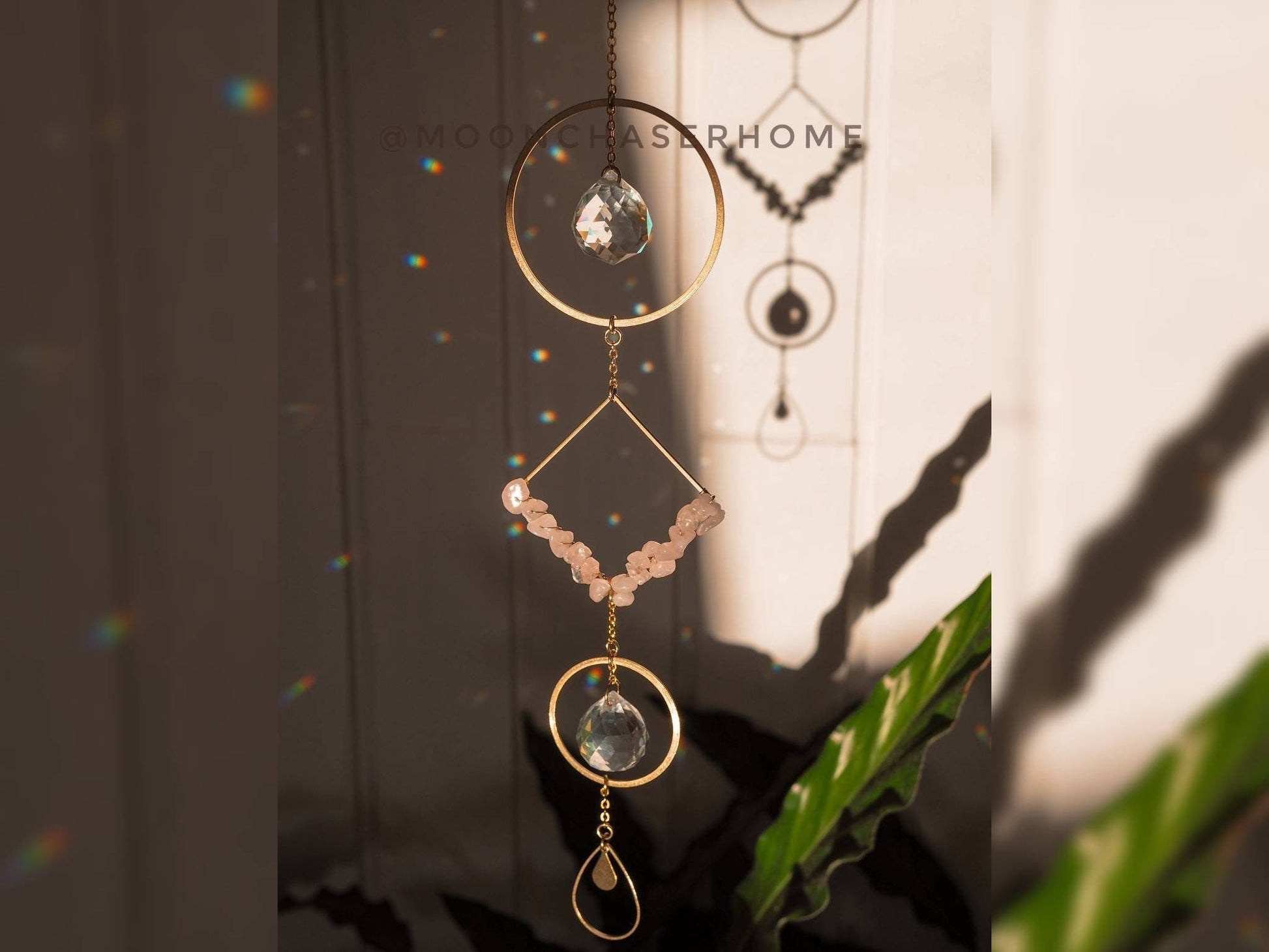 Anise crystal suncatcher with natural crystals, rainbow prism, light diffuser, boho home decoration,gift for woman, amethyst, rose quartz
