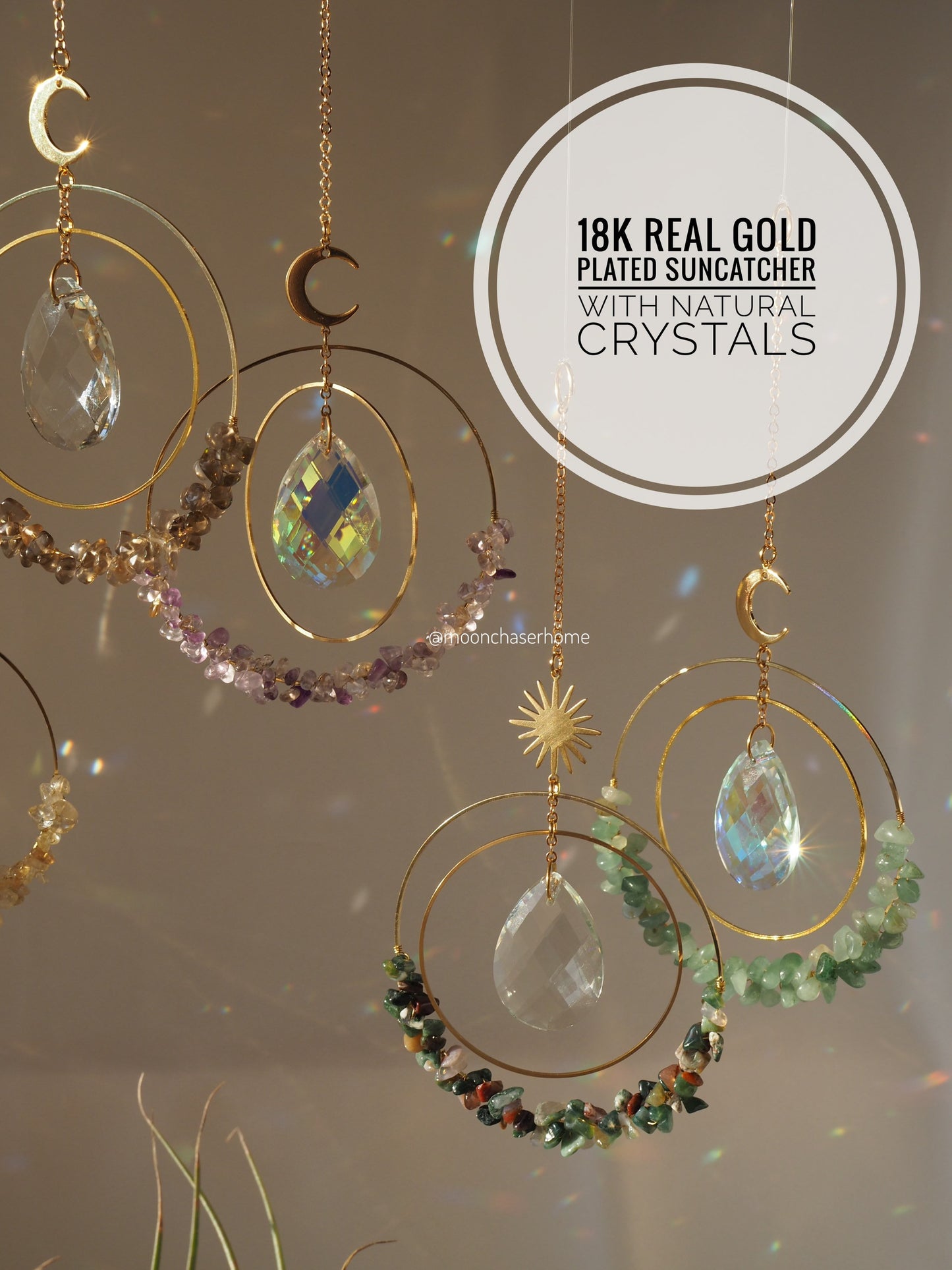 Aziza suncatcher+ gemstones- 18K real GOLD PLATED moon car charm, birthday gift, gift for her, sun catcher