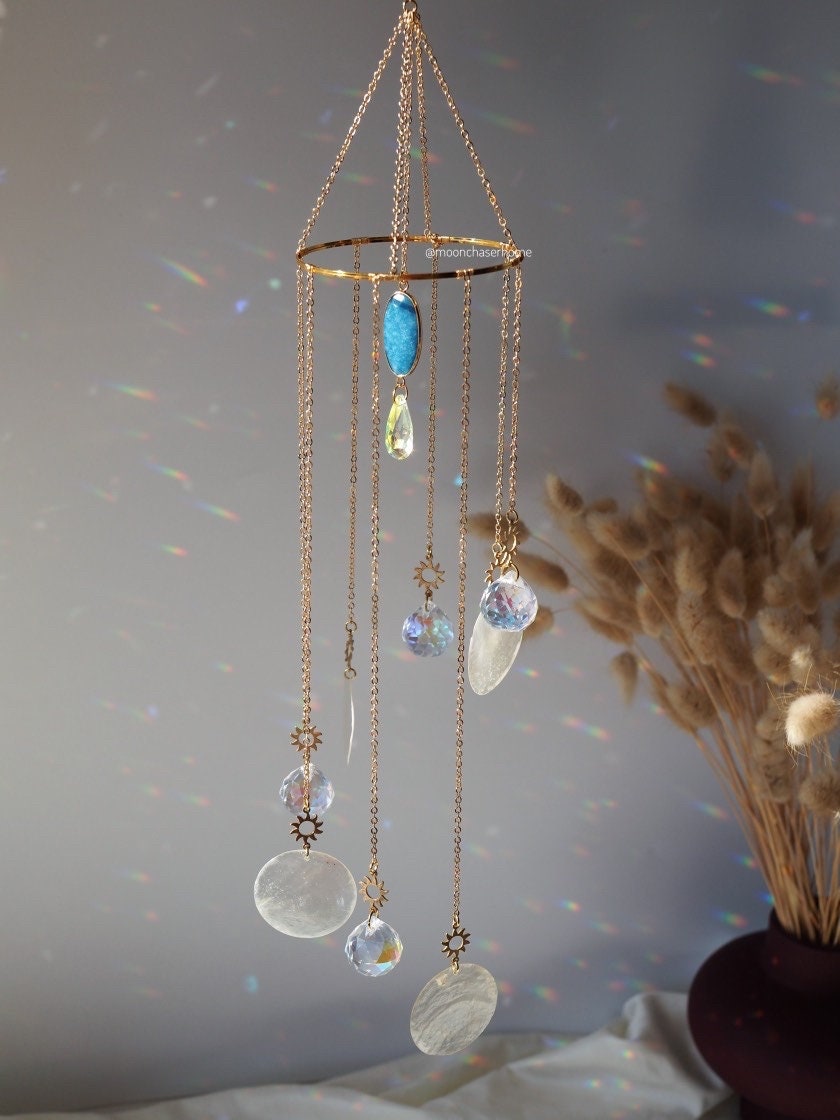 Suravi Sun catcher+crystals, Housewarming gift-wind charm elegant spiral sun catcher, rainbow prism,window decoration, Birthday gift
