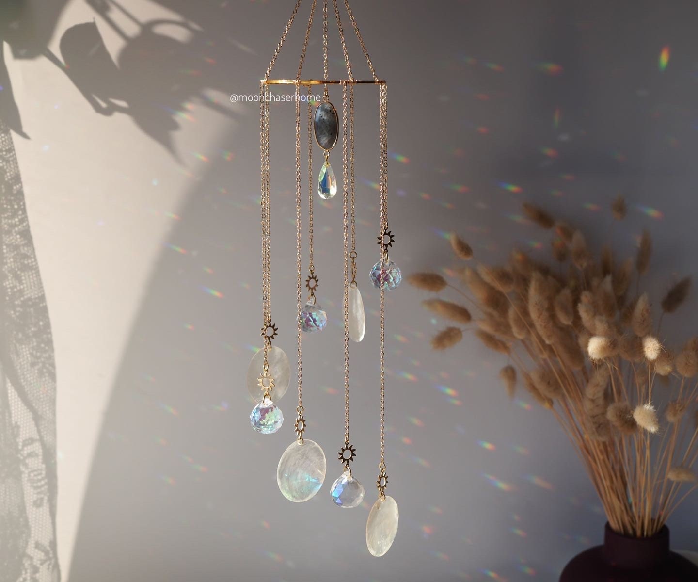 Suravi Sun catcher+crystals, Housewarming gift-wind charm elegant spiral sun catcher, rainbow prism,window decoration, Birthday gift