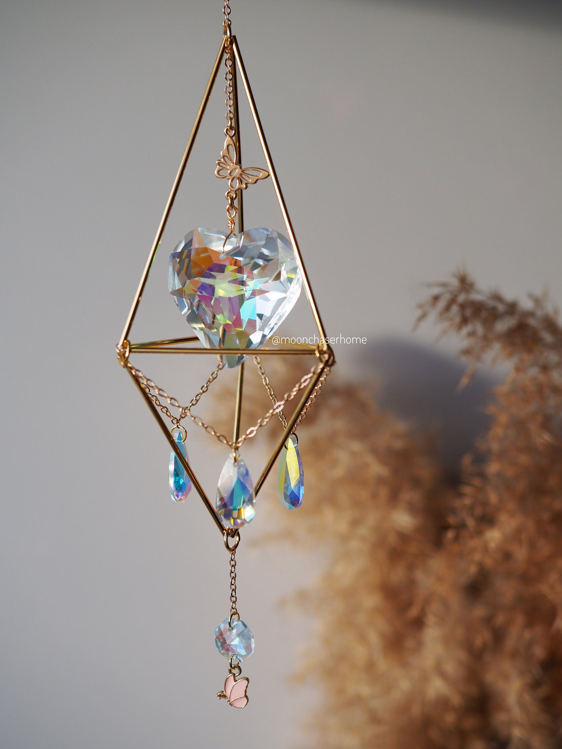 Mother's day gift heart crystal sun catcher with butterfly pendant, gift for her, suncatcher