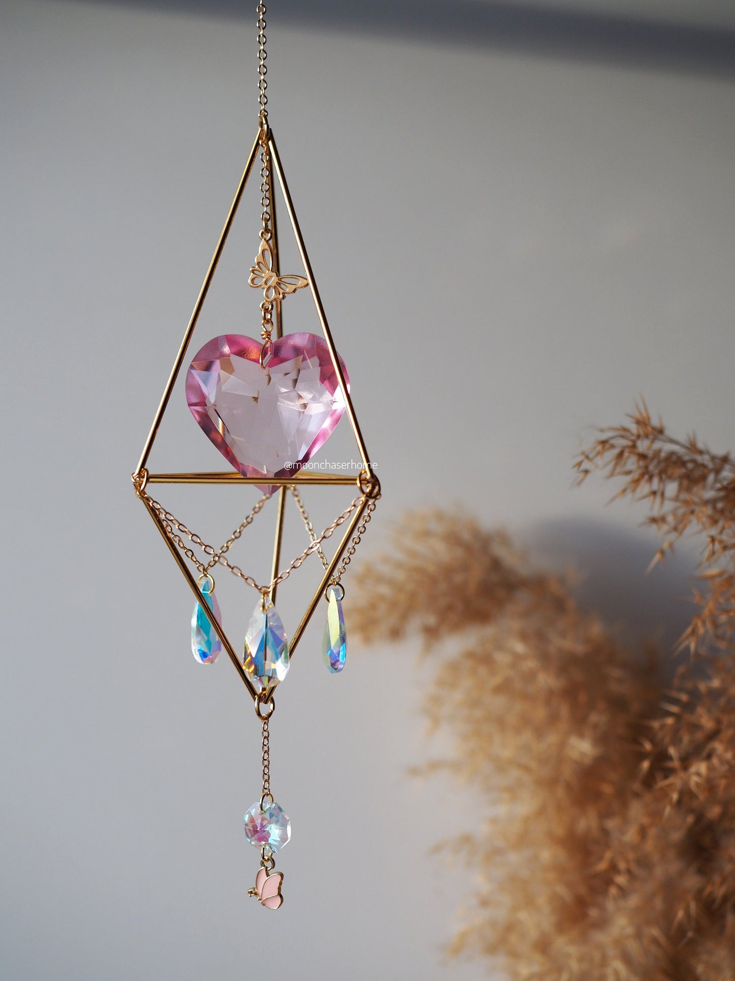 Mother's day gift heart crystal sun catcher with butterfly pendant, gift for her, suncatcher