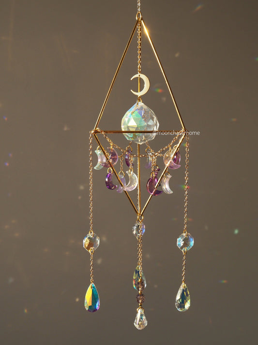 Araaya moon suncatcher with big glass prism, crystal sun catcher, rainbow prism, gift idea for woman, birthday gift