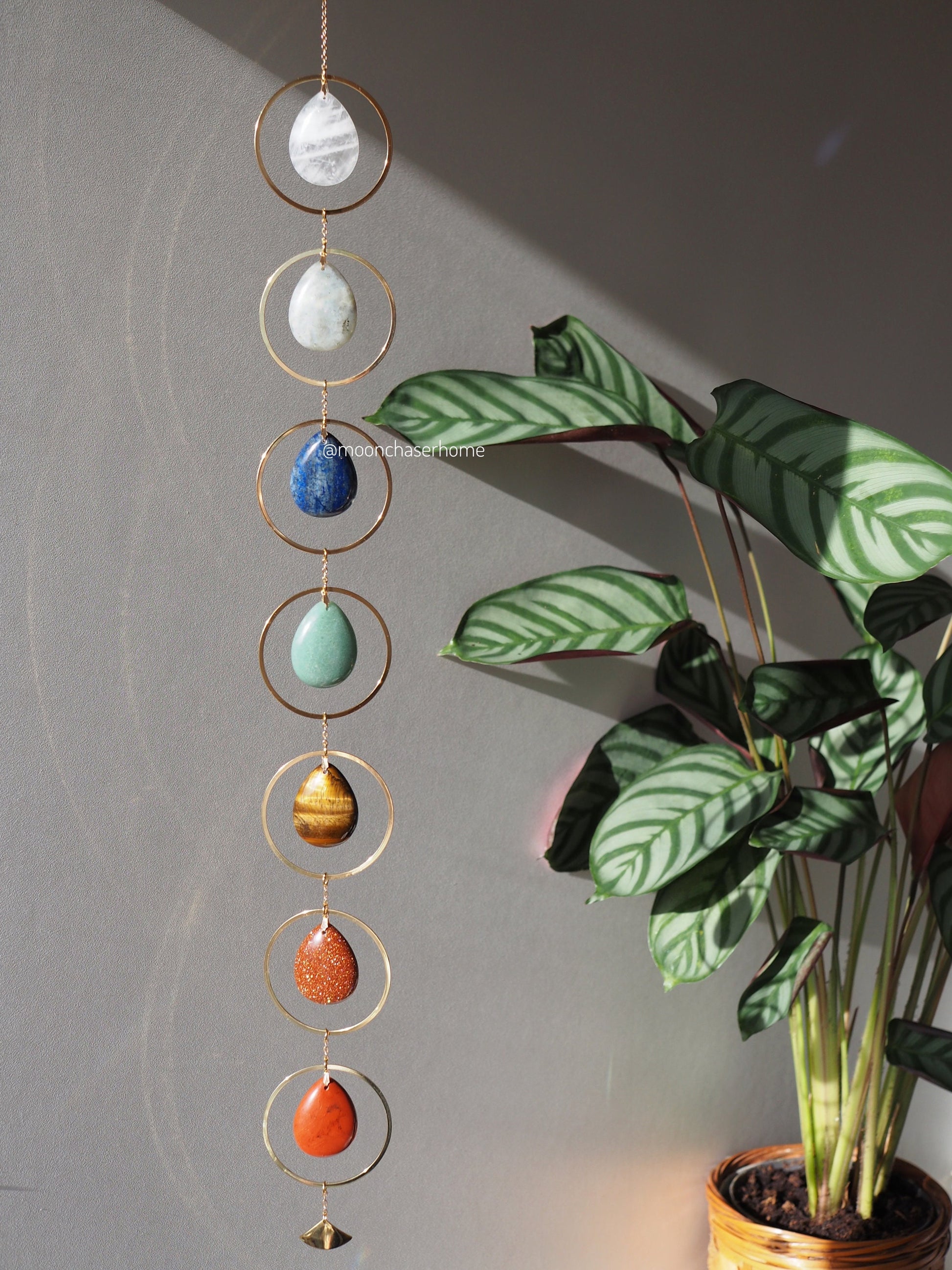 Chakra crystal wall hanging, 7 Chakra gift, Seven Chakra gemstones home decor