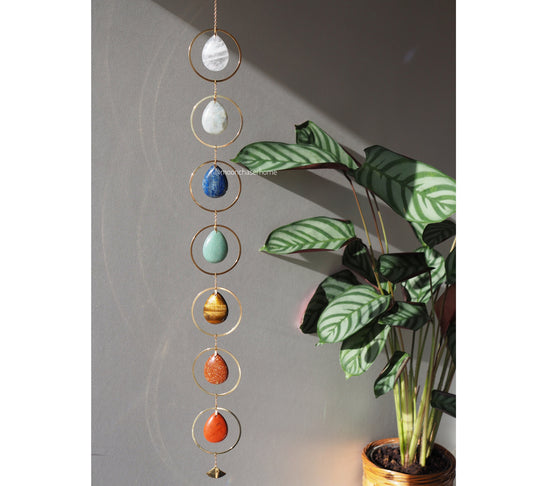 Chakra crystal wall hanging, 7 Chakra gift, Seven Chakra gemstones home decor
