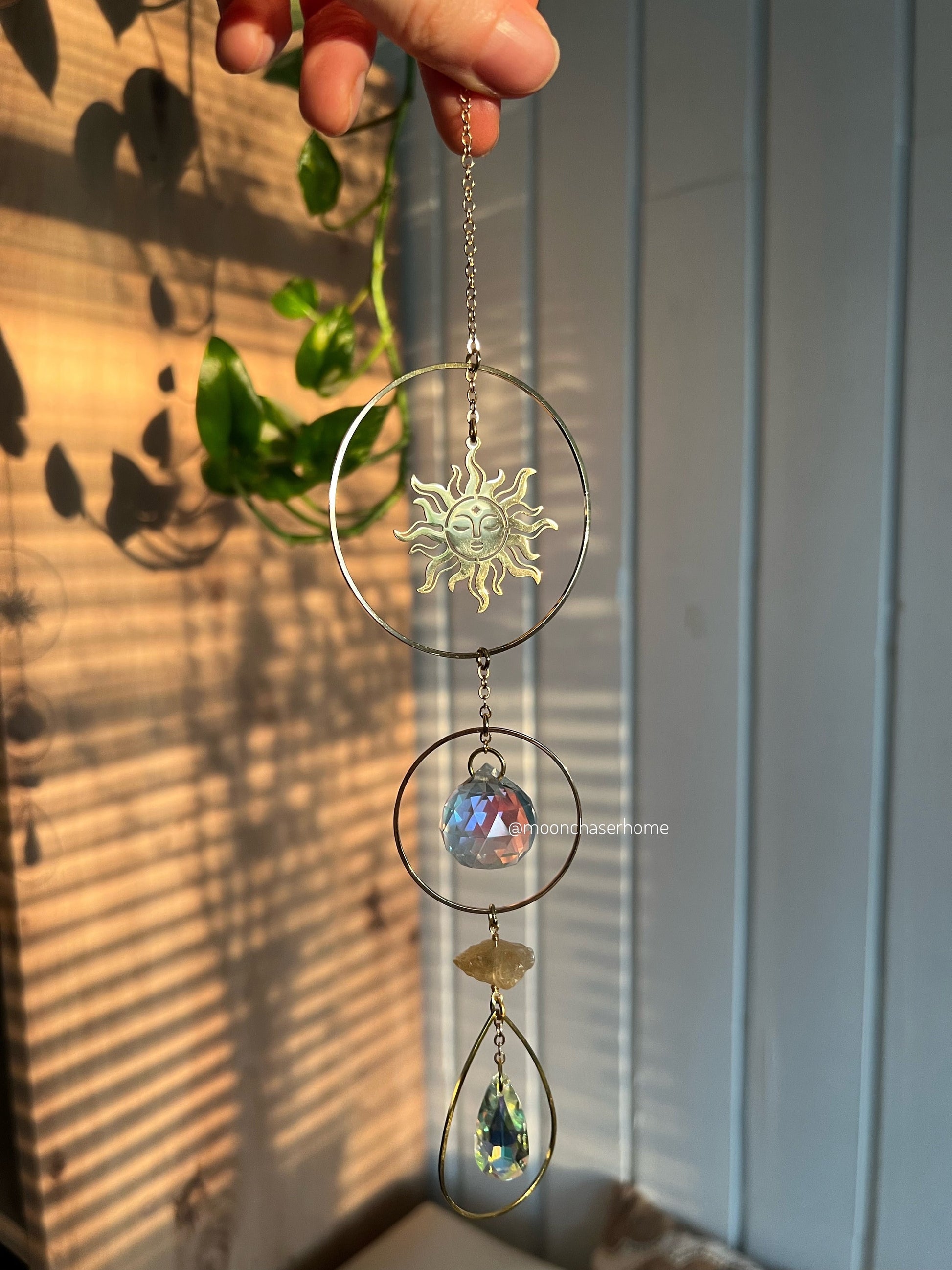 Latika- suncatcher with natural crystals, prism, window decor car charm, citrine - rose quartz